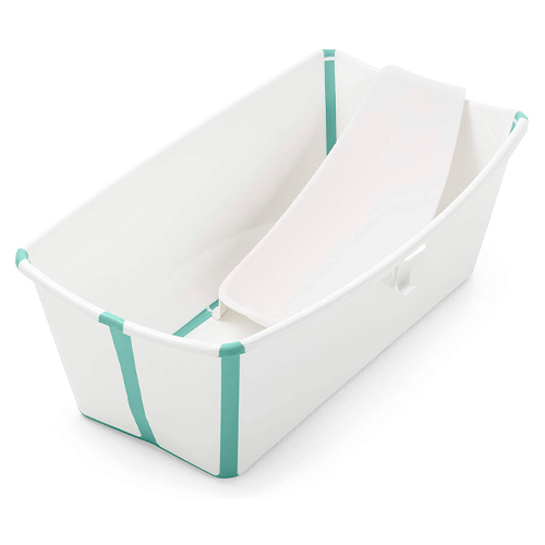 STOKKE® Flexi Bath® - Bañera bebé plegable con asiento para recién nacidos │ Piscina portátil para niños hasta los 4 años - Color: White Aqua